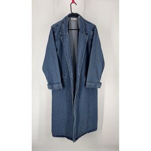 Vintage Bedford Fair Denim Trench Coat Womens XL Long Jean Jacket Duster 90s